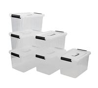 Tyminin 6-Pack 12 L Storage Boxes, Plastic Latch Bin Box with Lids/Handles