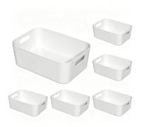 Tyminin 6 Pack White Pantry Organizer Bins, Plastic Containers with Handle | Storage Bin for Kitchen, Freezer, Cabinet, Closet, Bathroom Under Sink Storage