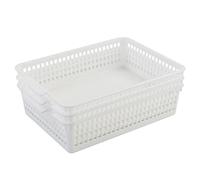 Tyminin A4 Size Rectangular Basket Tray, 3 Pack Plastic Shallow Storage Baskets, White