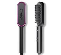 TYMO Ceramic RING Curly Hair Silky Straightening Brush with 20s Fast Heating, 5 Thermostatic Level Hot Hair Straightener Combs, 30 Minute Auto-Off & 110V-240V, - Black