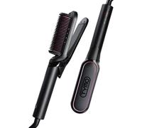 TYMO FLIPRO 2-in-1 Hair Straightener Brush & Flat Iron with 200M Negative Ions, Dual Voltage Anti-Scald Hot Comb, Frizz-Free Smooth & Shiny Hair, Less