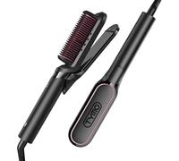 TYMO Hair Straightener Brush and Flat Iron 2 in 1, 200M Ions Hair Straighteners for Women, Ceramic Dual Voltage Straightening Hot Comb for Anti-Frizz Straights, Waves, Curls, Less Heat Damage, Black