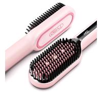TYMO Hair Straightener Brush - Upgraded Ionic Plus Straightening Brush with Dense Bristles, 16 Temps, Dual Voltage | Ceramic Hot Comb for Women | Flat Iron for Thick Curly Hair, Pink
