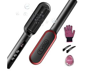 TYMO Ring Plus Hair Straightener Brush with Ionic UK - Straightening Brush with Nano Titanium Coating for Even Heat, 9 Temperature Settings & LED Screen, Hot Comb,Professional Hair Tools for Styling