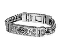 TYMONT 925 Sterling Silver Vajra Pestle Six Character Bracelet, Men's Buddhist Six Character Bracelet,Silver,20cm