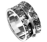 TYMONT Cross Wide Ring 925 Sterling Silver Lord's Prayer Cross Ring Retro Christian Bible Hip Hop Locomotive Ring,Silver,12