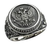 TYMONT Double-Headed Eagle Seal Ring, Vintage American Eagle Military Ring S925 Sterling Silver 18K Gold Plated Men's Medal Ring,Silver,10