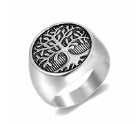 TYMONT European And American Stainless Steel Tree of Life Ring Lucky Tree Round Stamp Cocktail Punk Good Luck Jewelry Gift