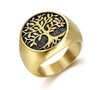 TYMONT European And American Stainless Steel Tree of Life Ring Lucky Tree Round Stamp Cocktail Punk Good Luck Jewelry Gift