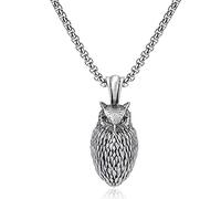 TYMONT Gothic Fashion Owl Necklace Pendant, Nordic Men's Owl Necklace, Retro Large Bird Animal Rock Hip Hop Pendant,Silver,60cm