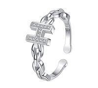 TYMONT Letter H with Crushed Diamonds S925 Sterling Silver Open Ring, Stylish Sterling Silver Ladies Ring,Silver,11
