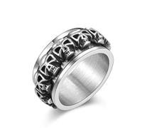 TYMONT Men's Dark Punk Couple Ring, Rotatable Skull Head, Stainless Steel Adjustable Ring, Personalized Commemorative Day Gift,Silver,13