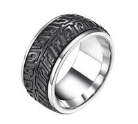 TYMONT Men's Personalised Tyre Mark Ring, Rotatable Car Tyre Stainless Steel Ring,Black,9