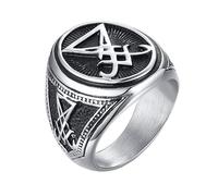TYMONT Men's Stainless Steel Lucifer Signet Ring, Gothic Vintage Satan Goat Head Ring Religious Punk Bike Ring Jewelry,Silver,10