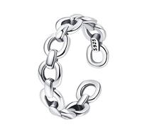 TYMONT S925 Sterling Silver Chain Cut Out Ring, Cool And Chic Vintage Sterling Silver Ring,Silver,10