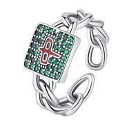 TYMONT S925 Sterling Silver Diamond Engraved Red Centre Ladies Ring, Simple Sterling Silver Ring,Silver,10