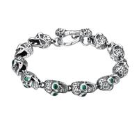 TYMONT S925 Sterling Silver Full Circle Graffiti Green Eyes Skull Bracelet, Men's Vintage Personalised S925 Sterling Silver Skull Bracelet,Silver,20cm