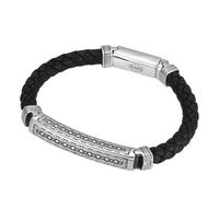 TYMONT S925 Sterling Silver Hand-Woven Leather Cord Bracelet, Fashion Men And Women Personalized Woven Peace Bracelet,Silver,20cm