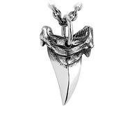 TYMONT S925 Sterling Silver Hip Hop Shark Tooth Pendant, Men's Shark Tooth Sterling Silver Pendant Necklace,Silver,Pendant + Chain 50cm