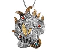 TYMONT S925 Sterling Silver Nine-Tailed Fox Pendant Unisex Choker Necklace for Men And Women Valentine's Day Gift,Silver,Single pendant