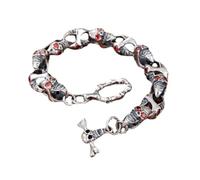 TYMONT S925 Sterling Silver Personalised Red Eye Skull Bracelet, Men's Punk Rock Sterling Silver Skull Bracelet,Silver,22 cm