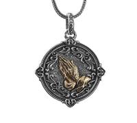 TYMONT S925 Sterling Silver Prayer Hands Pendant for Men European & American Vintage Style Unique Streetwear Accessories Birthday Gift,Silver,pendant + 70cm chain
