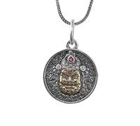 TYMONT S925 Sterling Silver Round Pendant Vintage Antique Finish Unisex Chinese-Style Jewelry,Silver,pendant + 70cm chain
