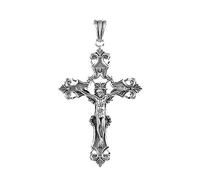 TYMONT S925 Sterling Silver Three-Dimensional Jesus Statue Cross Pendant, Men's And Women's Vintage Cross Sterling Silver Pendant Necklace,Silver,Single Pendant