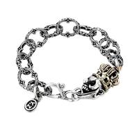 TYMONT S925 Sterling Silver Vintage Ring Buckle Ring Crown Skull Bracelet, Men's Personalized Hip Hop Protector Bracelet,Silver,18cm
