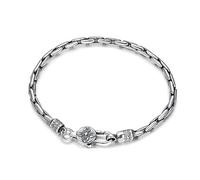 TYMONT S925 Sterling Silver Vintage Vajra Pestle And Bamboo Bracelet, Men's Simple Clasp Snake Bone Bracelet,Silver,18cm