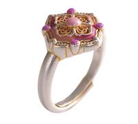 TYMONT Sterling Silver 999 Filigree Sand Gold Vintage-Style Ring Luxurious Silver Jewelry Affordable Luxury Birthday Gift for Girlfriend