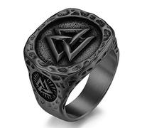 TYMONT Viking Odin Triangle Symbol Stainless Steel Ring,Nordic Mens Vintage Myth Valknut Triangle Interlocking Ring