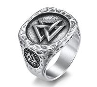 TYMONT Viking Odin Triangle Symbol Stainless Steel Ring,Nordic Mens Vintage Myth Valknut Triangle Interlocking Ring,Silver,11