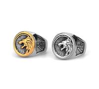 TYMONT Viking Odin Wolf Head Titanium Steel Ring Men's Personality Retro Stainless Steel Finger Ring Fashion Animal Jewelry,Silver,13