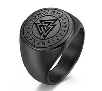 TYMONT Viking Rune Triangle Symbol Stainless Steel Ring,Nordic Men's Rune Irish Eternal Triangle Knot Signet Ring