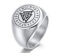 TYMONT Viking Rune Triangle Symbol Stainless Steel Ring,Nordic Men's Rune Irish Eternal Triangle Knot Signet Ring