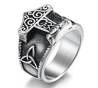 TYMONT Viking Thor's Hammer Stainless Steel Ring, Men's Retro Norse Mythology Celtic Knot Odin Thor's Hammer Ring