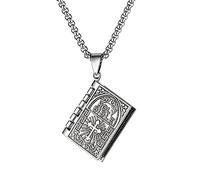 TYMONT Vintage Cross Bible Book Necklace Men And Women Can Open Prayer Bible Scripture Book Christian Necklace