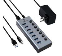Tymyp USB 3.0 Hub with Power Supply USB Hub, 7 Port USB Active Extension USB Hub with Individual On/Off Switches and 1 m Cable for Surface, Laptop, PC, HHD, SSD
