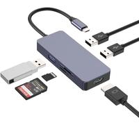 Tymyp USB C Hub, USB C Multiport LAN, 6-in-1 USB Extension Compatible with Air/Pro/iPad/Surface/Other Type-C Devices, 4K HDMI, USB 3.0, 2 x USB 2.0, SD/TF 2.0