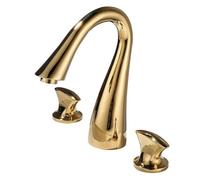 TYMYW 3 Hole Basin Taps Gold Retro Dual Lever Mixer Taps | Brass 3-Hole Countertop Installation ,for Bathroom