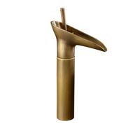 TYMYW Antique Brass Basin Tap High Waterfall Single Handle Countertop Basin Deck Mixer Tap Hot and Cold Single Hole