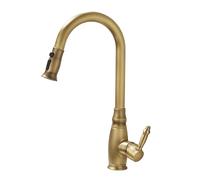 TYMYW Antique Brass Kitchen Tap with Pull Out Spray 3 Spray Modes 360° Swivel Kitchen Sink Mixer Taps 1 Hole Single Lever,A