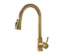 TYMYW Antique Brass Kitchen Tap with Pull Out Spray 360° Rotation Single Lever Kitchen Mixer Taps Three-Mode Sprayer