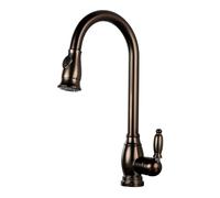 TYMYW Antique Brass Pull Out Spray Kitchen Sink Taps, 2 Spray Modes High Arc Kitchen Tap 360° Swivel Single Hole Hot and Cold