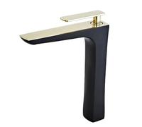 TYMYW High Rise Basin Mixer Tap Brass Retro Tall Tap for Countertop Basin Single Lever Hot and Cold Single Hole,Black Gold