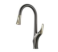 TYMYW Kitchen Mixer Tap with Pull Out Spray 2 Mode 360° Swivel High Arc Kitchen Tap Single Lever 1 Hole,Gray + Gold