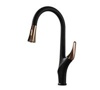 TYMYW Kitchen Mixer Tap with Pull Out Spray 2 Mode 360° Swivel High Arc Kitchen Tap Single Lever 1 Hole,Black + Rose Gold