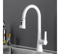 TYMYW Kitchen Mixer Tap with Pull Out Spray 3 Spray Modes 360° Swivel Kitchen Mixer Taps 1 Hole Brass,White