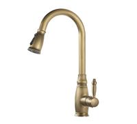 TYMYW Kitchen Mixer Tap with Pull Out Spray Brass 2 Spray Modes High Arc Kitchen Tap 360° Swivel Single Hole,Antique